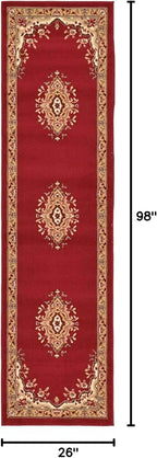 Unique Loom Reza Collection Traditional Persian Style Area Rug, 2 ft 2 in x 8 ft 2 in, Burgundy/Ivory