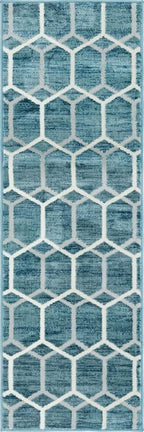 Rugs.com Lattice Trellis Collection Rug – 6 Ft Runner Blue Low-Pile Rug Perfect for Hallways, Entryways