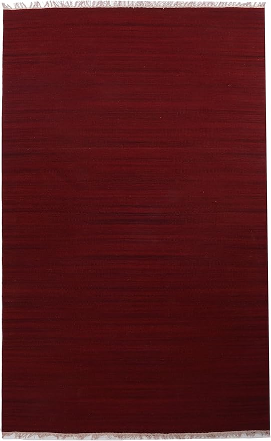 Rugsotic Carpets Hand Woven Flat Weave Kilim Wool 3'x5' Area Rug Solid Burgundy D00111