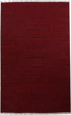 Rugsotic Carpets Hand Woven Flat Weave Kilim Wool ECO-Friendly Area Rugs - 6'x9', Rectangle Shape, Burgundy Color, Solid Plain Design, Low Pile Handmade Rugs for Living Room, Bed Room (D00111)
