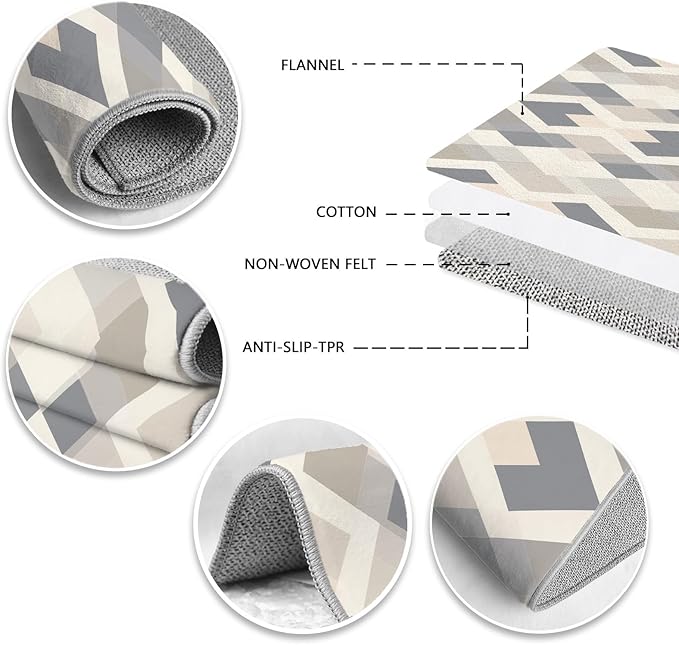 Modern Area Rug Living Room Rugs 4x5, Minimalist Soft Boho Geometric Rug, Non-Slip Washable Low Pile Non Shedding Carpet for Bedroom Office Dining Room Kitchen Nursery, Gray Beige White
