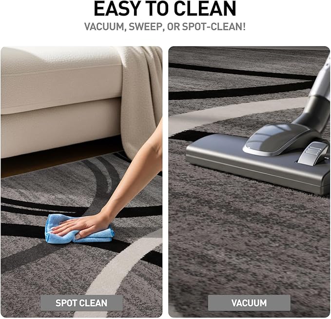 Rugshop Wavy Circles Design Area Rug, Fade-Resistant Carpet for Living Room, Dining Room, or Bedroom, Gray, 6'6" x 9'
