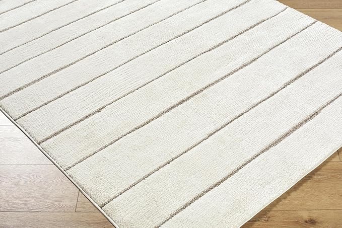 Livabliss x Our PNW Home Cascade Minimalist Striped Area Rug, 12' x 15', Striped Ivory/Taupe