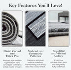 Area Rug Modern 5x7 Grey Black Geometry Squares Soft Hand Carved Contemporary Floor Carpet Fluffy Texture for Indoor Living Dining Room and Bedroom Area