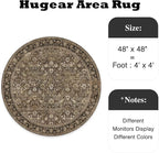 HUGEAR Round Rug 4ft Entryway Rugs Machine Washable Brown Hallway Area Rug 4x4 Small Circle Accent Rug Floral Low Pile Carpet Soft Throw Rug Living Room Office Laundry Room Entrance Non Slip