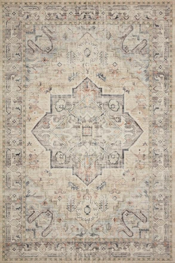 Loloi Hathaway Collection HTH-07 Multi/Ivory 7'-6" x 9'-6", .25" Thick Area Rug, Soft, Durable, Printed, Modern, Low Pile, Non-Shedding, Easy Clean, Living Room Rug