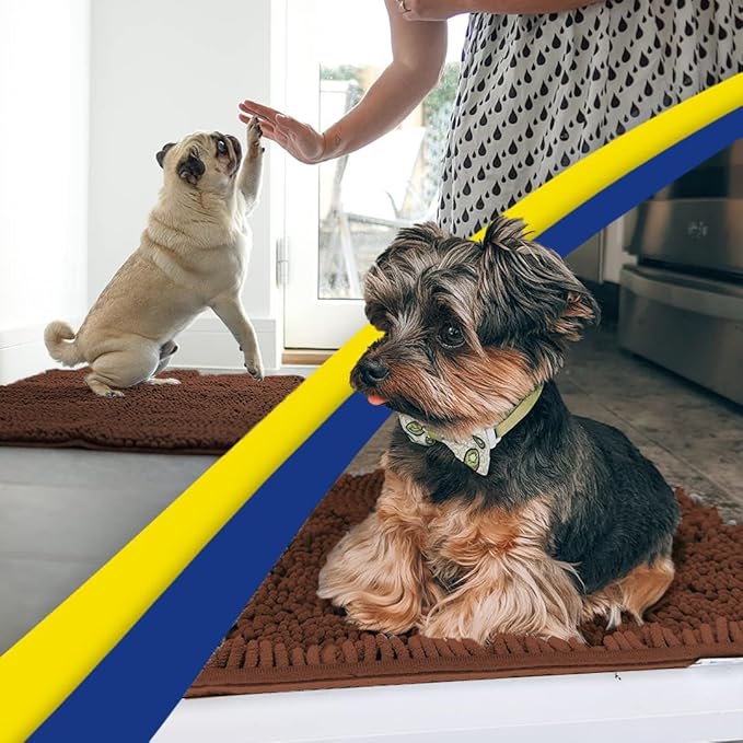 Muddy Mat® Original Dog Door Mat for Muddy Paws, Super Absorbent Microfiber, Non-Slip Washable Pet Rug, Quick Dry Chenille Entryway Carpet, Machine Washable Indoor Outdoor mat, Brown 36"x120"