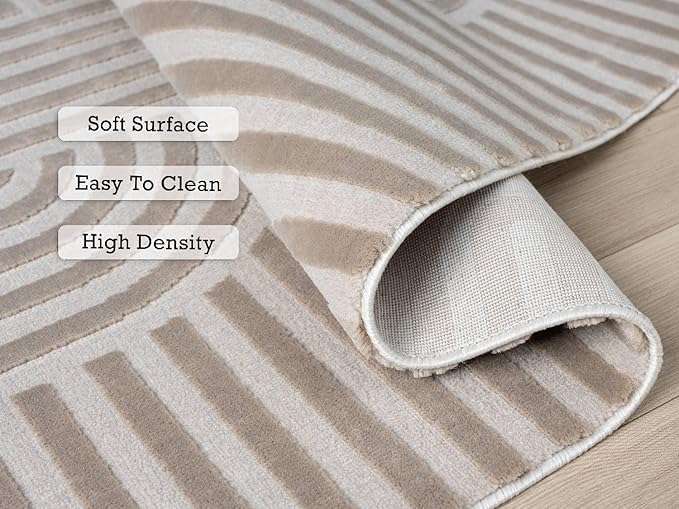 Annabel Modern Geometric Area Rug for Living Room, 4x6 Contemporary Arched Linear Beige Neutral Rug, Stain Resistant Non-Shedding Carpet for Bedroom, Dining Room or Kitchen (4' x 6', Beige)