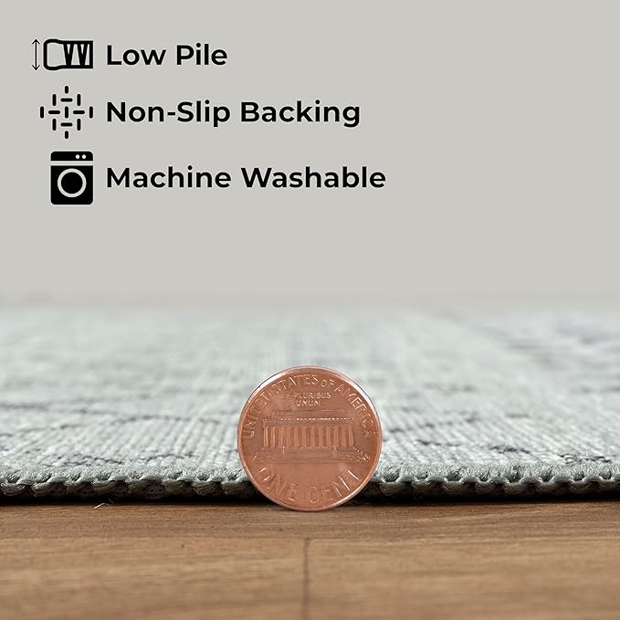 GLN Rugs Contemporary Collection - Machine Washable Area Rug, Contemporary Washable, Non Slip, Low Pile Chenille Rug, Living Room, Bedroom, Kitchen Rug (2'6" x 10' Gray 0166)