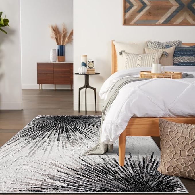 Lahome Mordern Black Rug for Living Room - Washable Area Rugs 5x7 Non-Slip Soft Rug for Bedroom, Abstract Print Ultra-Thin Stain Resistant Carpet for Dining Room Office Entryway