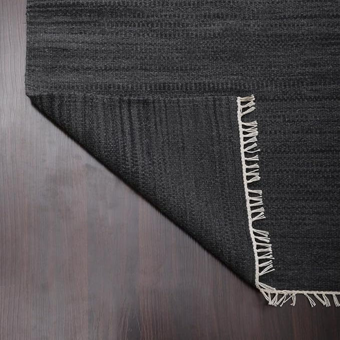 Rugsotic Carpets Hand Woven Flat Weave Kilim Wool 4'x6' Area Rug Solid Charcoal D00111