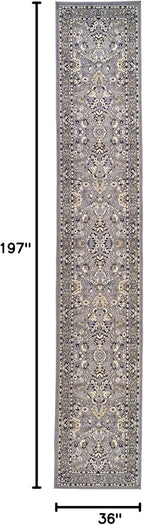 Rugs.com Yasmin Collection Rug – 16 Ft Runner Gray Medium Rug Perfect for Hallways, Entryways