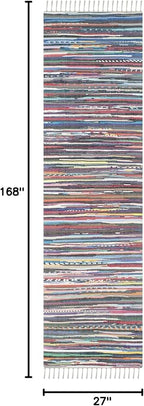SAFAVIEH Rag Rug Collection Runner Rug - 2'3" x 14', Grey & Multi, Handmade Boho Stripe Cotton, Ideal for High Traffic Areas in Living Room, Bedroom (RAR121M)