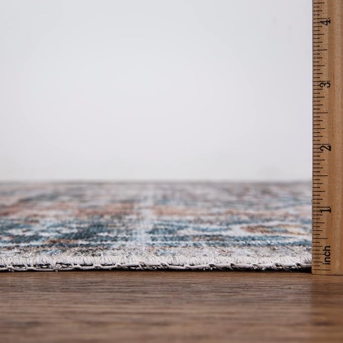 Bloom Rugs Washable Non-Slip 10x14 Rug - Terracotta/Blue Traditional Oriental Area Rug for Living Room, Bedroom, Dining Room, and Kitchen - Exact Size: 10' x 14'
