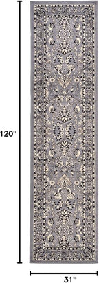Rugs.com Yasmin Collection Rug – 10 Ft Runner Gray Medium Rug Perfect for Hallways, Entryways