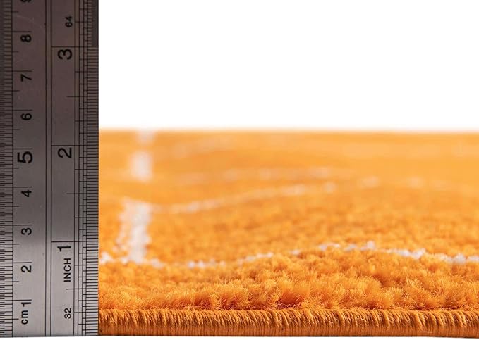 Unique Loom Trellis Frieze Collection Area Rug - Geometric (5' 1" Round, Orange/ Ivory)