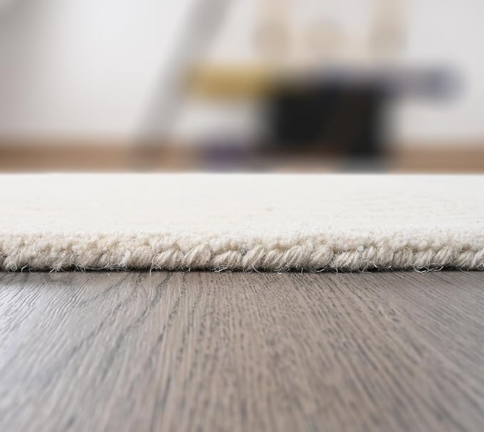 Hand-Tufted 100% Wool Area Rug – Unique Modern Geometric Grid Pattern, Soft Plush Textured Carpet for Living Room, Bedroom, Dining Room & Entryway (Beige, 7' x 9')