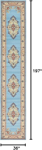 Unique Loom Reza Collection Traditional Persian Style Area Rug, Runner 3' 0" x 16' 5", Light Blue/Ivory