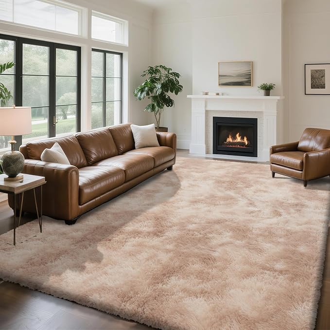 Fluffy Rug Shaggy Area Rug, Mottling Beige 5x8 Area Rugs for Bedroom, Small Bedside Rug, Soft Fluffy Shaggy Entryway Throw Rugs for Living Room Bedroom Kids Room Home Decor