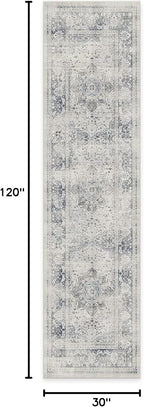 RUGGABLE Washable Vintage Runner Rug – Sarrah Blue Quartz 2.5x10, Stain-Resistant, Non-Slip Hallway Runner – Machine Washable Rug for Hallway, Entryway, Living Room & Kitchen–with Cushioned Pad