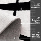 YIHOUSE 6'x9' Black and White Rug- Washable Area Rug for Living Room Bedroom, Large Modern Non-Slip Ultra-Thin Rug Home Decor,Curve,6x9ft