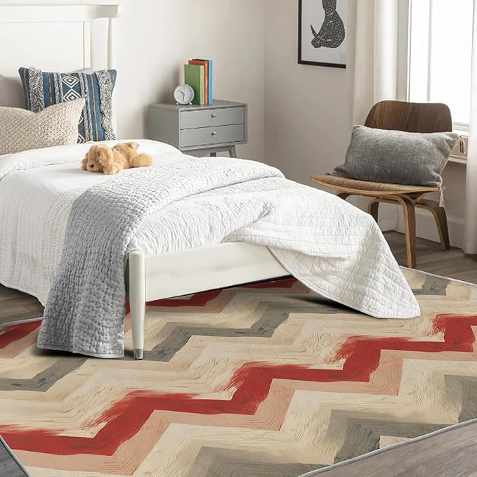 Chevron Pattern Rug, 7x9 Rug, Farmhouse Stripes Rugs for Living Room Bedroom, Stripes Large Area Rug, Washable Rug Non Slip Soft Indoor Carpet, Chevron Pattern Home & Room Decor