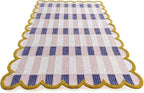 Hand-Tufted Wool Rug with Scalloped Edges, Light Blue Plaid Pattern, Cozy Soft Area Rug for Living Room, Bedroom, and Nursery, Handmade Modern Accent Rug (Pink, 9X14 FEET)