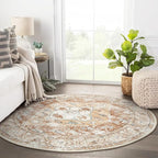 Lahome Boho Circle Rug - 6Ft Washable Round Area Rugs for Living Room Non-Slip Throw Dining Room Rug Large Round Carpet, Oriental Distressed Print Circular Mat for Office Classroom Bedroom Sofa