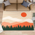 Boho Sun Area Rugs 8x10ft, Minimalist Mountain Area Rug for Living Room, Abstraction Deco Modern Rug with Double Sided Carpet Tape for Bedroom Men Room Decor
