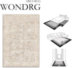 6x9 Beige Washable Area Rug for Living Room Bedroom Neutral Soft Non Slip Rug Low Pile Vintage Distressed Carpet for Dining Room Nursery Office Indoor