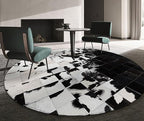 Cowhide Round Leather Rug 7x7 ft – Genuine Hair-On Hide Patchwork Area Rug for Living Room, Bedroom, Kids Playroom, Lounge & Western Home Decor