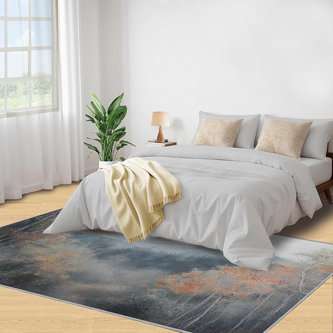 6x9 Autumn Forest Living Room Rug - Mountain Scenery Bedroom Carpet, Oriental Charm Classroom Rug for Carpet Boy Bedroom Office Nursery Hardwood Home Decor