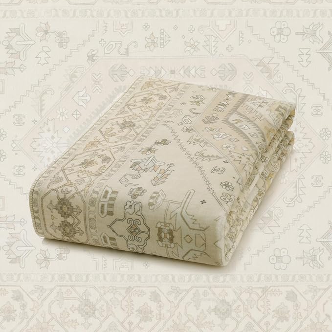SERISSA Area Rug 3x5 Boho Rugs for Bedroom, Washable Non-Slip Living Room Rug, Ultra Soft Print Distressed Vintage Beige Rug Low-Pile Throw Carpet for Entry Kitchen Bedroom Nursery Dorm Decor