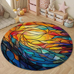 Abstract Colorful Pattern Round Rug Vintage Church Glass Area Rug Washable Soft Non-Slip Floor Carpet Low Pile Accent Rugs for Entryway Living Room Dining Room Bedroom Home Office 5ft