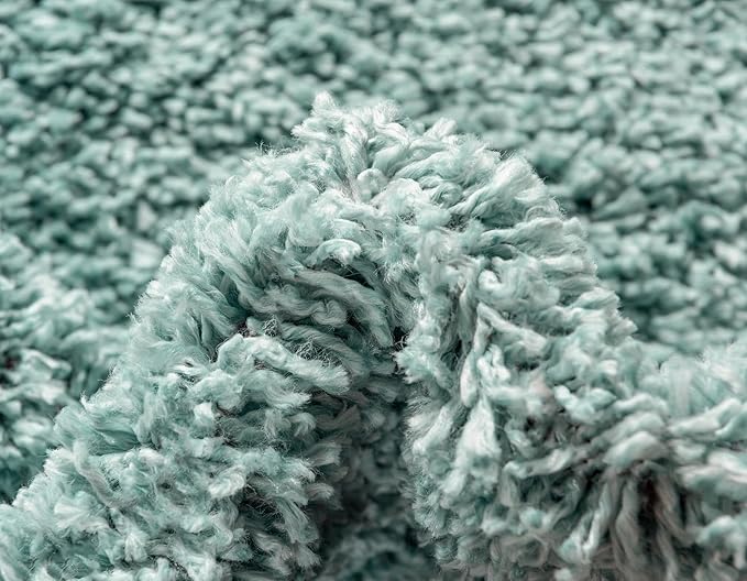 Unique Loom Davos Shag Collection Area Rug - Solid (10' Round, Aqua)