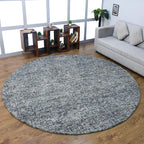Hand Tufted Wool ECO-Friendly Area Rugs - 8'x8', Round Shape, Dark & Blue, Solid Plain Design, High Pile Thick Handmade Anti Skid Area Rugs for Living Room, Bed Room (KWC111)