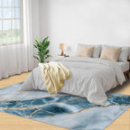 2x4 Abstract Marble Runner Rug for Hallway - Blue-White-Marble Kitchen Mat, Luxury Stone Pattern Kitchen Runner Rug Soft Non Slip Anti Fatigue for Laundry Room Indoor Hallways