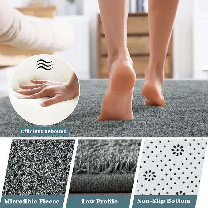 HQAYW 5x7 Area Rugs for Living Room Bedroom, Modern Thickened Memory Foam Soft Rug, Indoor Low Pile Minimalist Washable Non Slip Carpets for Kids Girls Boys Nursery Dorm Home Decor, Grey Green