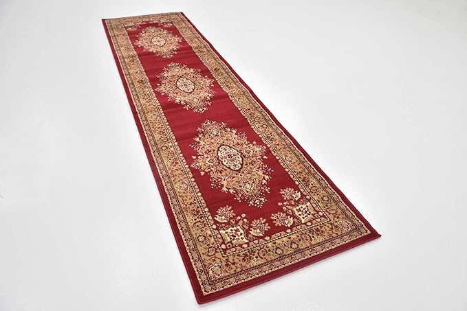 Unique Loom Reza Collection Traditional Persian Style Area Rug, 2 ft 7 in x 10 ft, Burgundy/Ivory