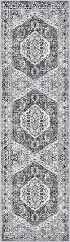KOZYFLY Runners for Hallways 2x7 Ft Washable Kitchen Runner Rug Boho Runner Rug for Entryway Indoor Printed Faux Wool Floor Carpet Runner for Bedroom Kitchen Hall, Grey