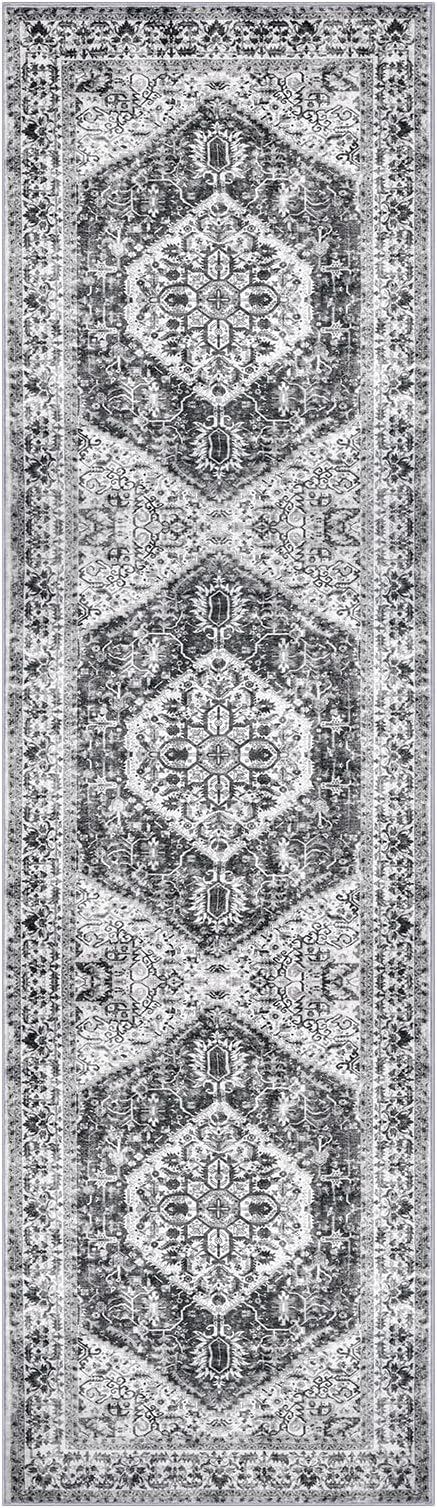 KOZYFLY Runners for Hallways 2x8 Ft Washable Kitchen Runner Rug Boho Runner Rug for Entryway Indoor Printed Faux Floor Carpet Runner for Bedroom Kitchen Hall, Grey
