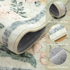 Wonnitar Boho Washable Rug 8x10, Large Area Rug for Living Room, Soft Floral Carpet for Bedroom Non Slip, 8 x 10 Indoor Beige Carpets for Nursery Dining Room Apartment Office Decor