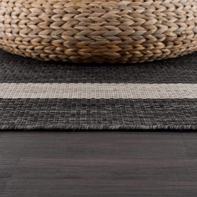 CAMILSON Outdoor Rug 5x7,Modern Outside Rugs for Patios Porches Waterproof Durable Washable Non-Shedding, Easy-to-Clean Indoor Outdoor Area Carpet (5 x 7, Bordered - Dark Gray/Light Gray)