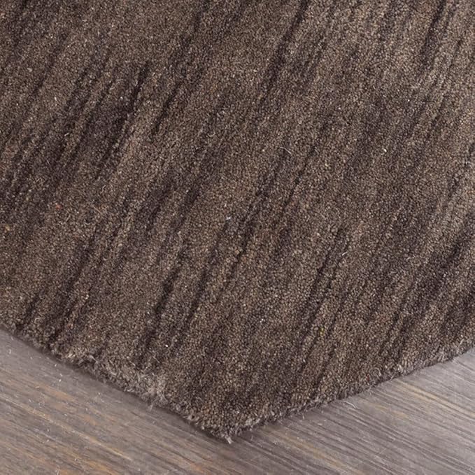 Hand Knotted Loom Wool ECO-Friendly Area Rugs - 6'x6', Octagon, Brown Color, Solid Plain Design, High Pile Thick Handmade Anti Skid Area Rugs for Living Room, Bed Room (L00111)