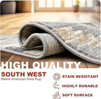 YHSF South West Native American Rug Ritz – Native Tribal American Indian Inspired Rug - Living Room, Bedroom, Hallway, Entryway & High-Traffic Area Rugs - Washable - Soft - Light Grey, 2 Feet x 3 Feet