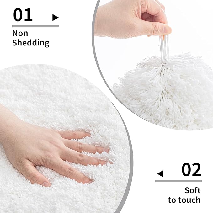 Small Bathroom Rugs 17x24 Non Slip White Fluffy Bath Mat for Bathroom Floor Machine Washable Plush Luxury Bath Rug for Tub Soft Shaggy Absorbent Shower Mat