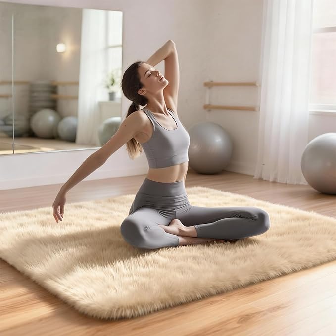 5x7 Solid Fluffy Camel Area Rug – Washable, Durable,Large Living Room Rug, Non-Slip High Pile Shag Rugs for Bedroom, Bedside, Dorms, Nursery Rooms, Kids Room, Soft Indoor Floor Carpet Decor