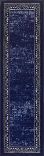 Antep Rugs Alfombras Bordered Modern 2x10 Non-Slip (Non-Skid) Low Pile Rubber Backing Indoor Area Runner Rug (Navy, 2' x 10')
