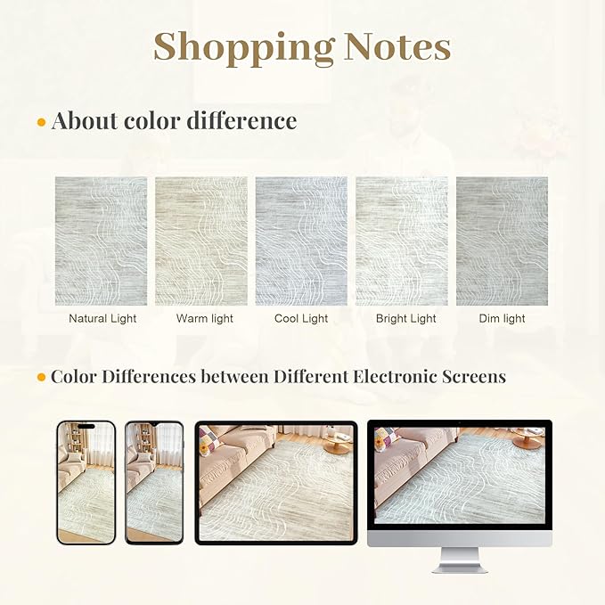 LIVEBOX Machine Washable Modern Abstract 6x9 Area Rug Clearance, Non Slip Large Bedroom Living Room Nursery Girl Rug Minimalist Wave Striped Neutral Boys Rug, Carpet for Playroom(Beige,6'x9')