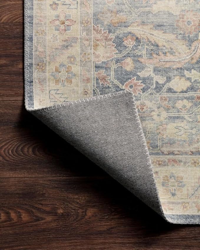 Loloi Hathaway Collection HTH-02 Denim/Multi 5'-0" x 7'-6", .25" Thick Area Rug, Soft, Durable, Printed, Modern, Low Pile, Non-Shedding, Easy Clean, Living Room Rug